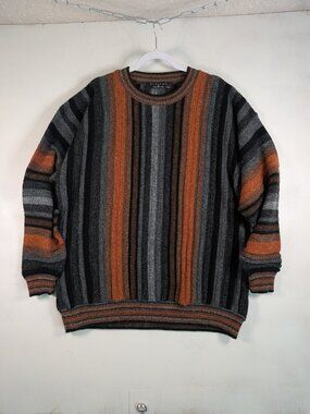 Vintage Protege Collection Coogi Style 3D Knit Sweater Gray Orange XXL
